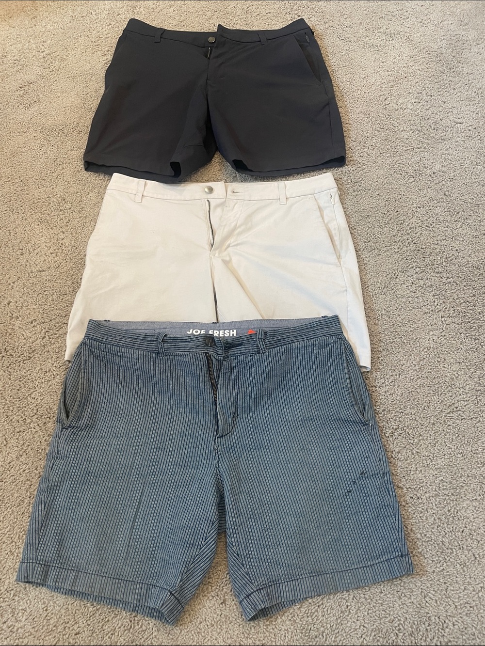 Joe Fresh Men’s Black, Cream and Blue Pinstripe Shorts - 3-Pack